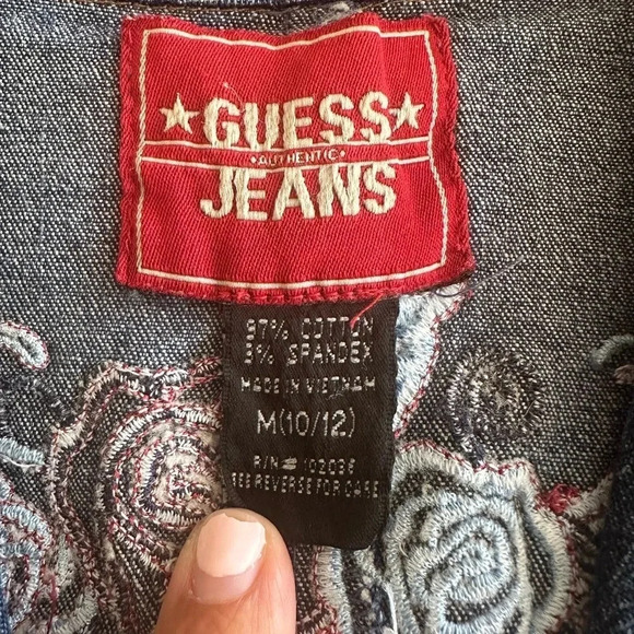 Guess Girls Y2K Embroidered Denim Jacket Blazer Style Size Medium 10-12 - Picture 6 of 9